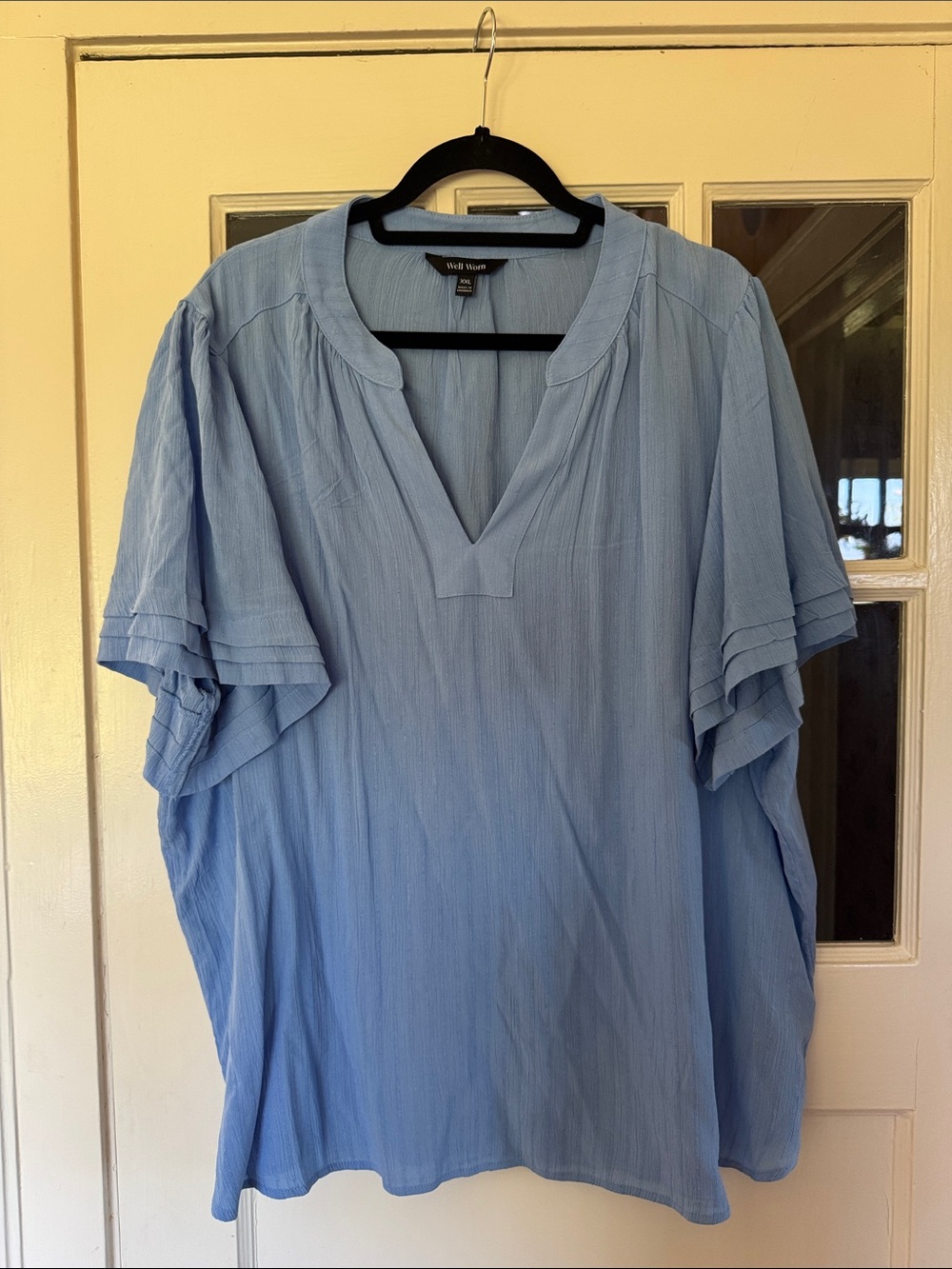 Well Worn Pale Blue V-Neck Textured Blouse